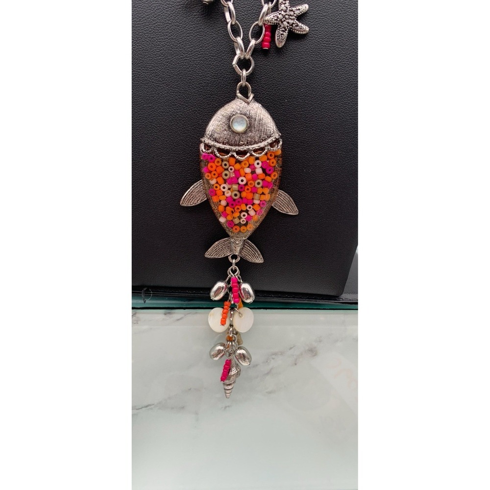 Chicos Silver Tone And Colorful Fun Fish Pendant Ocean Themed Charm Necklace - Picture 4 of 7